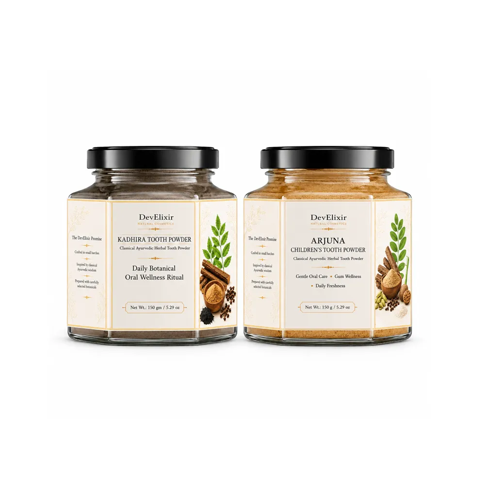 Daily Family Oral Ritual Kadhira Tooth Powder — 150 g + Arjuna Children's Tooth Powder — 150 g